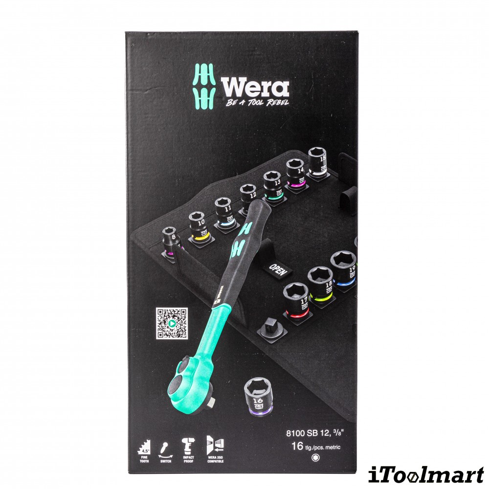 ชุดประแจ Wera 8100 SB 12 Zyklop Comfort Ratchet Set ขนาด 3/8 นิ้ว 05005530001 ชุด 16 ชิ้น