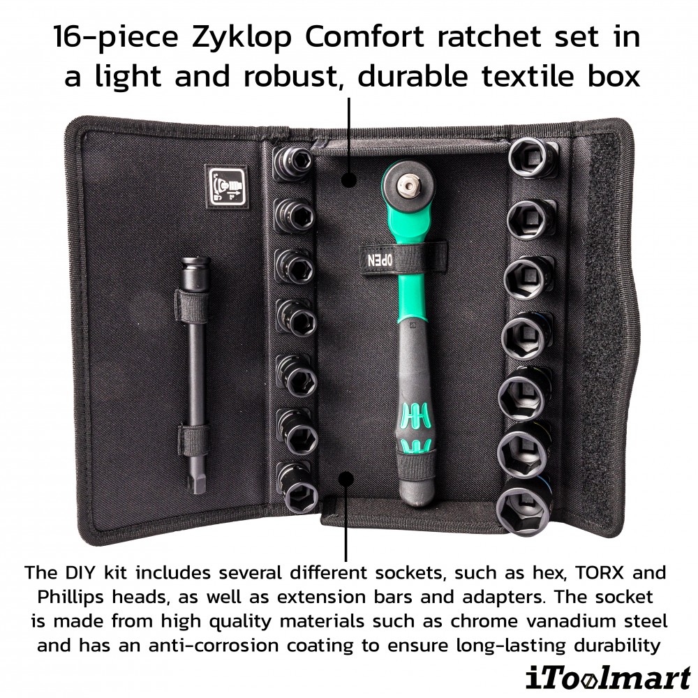 ชุดประแจ Wera 8100 SB 12 Zyklop Comfort Ratchet Set ขนาด 3/8 นิ้ว 05005530001 ชุด 16 ชิ้น