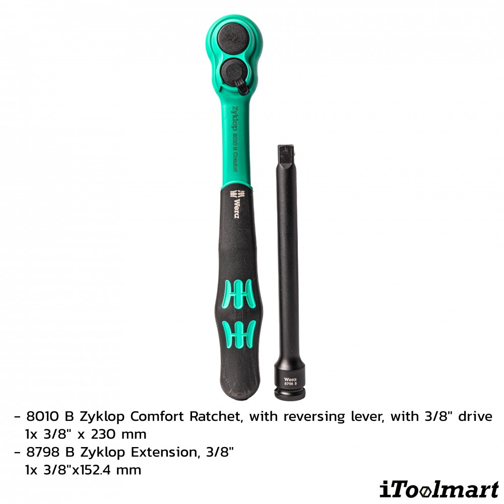 ชุดประแจ Wera 8100 SB 12 Zyklop Comfort Ratchet Set ขนาด 3/8 นิ้ว 05005530001 ชุด 16 ชิ้น