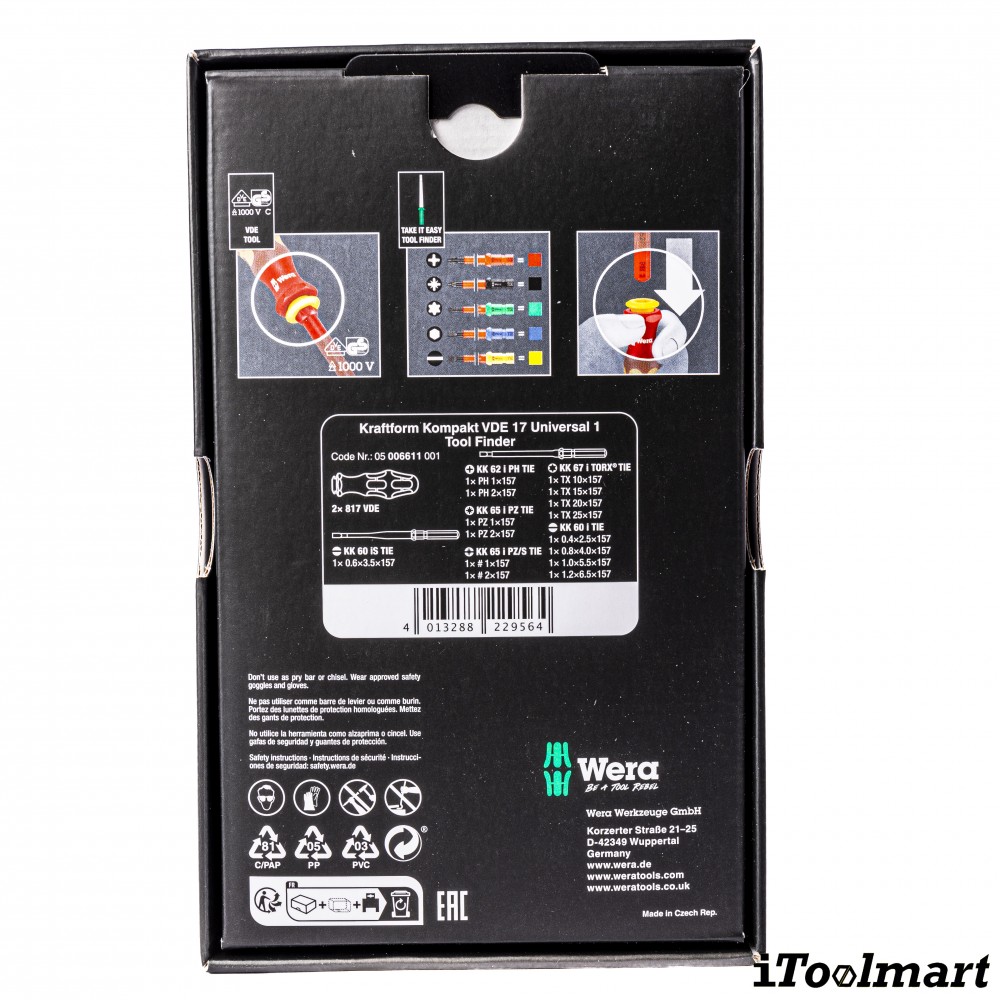 Wera Kraftform Kompakt VDE 17 Universal 1 Tool finder, 17 pieces 05006611001