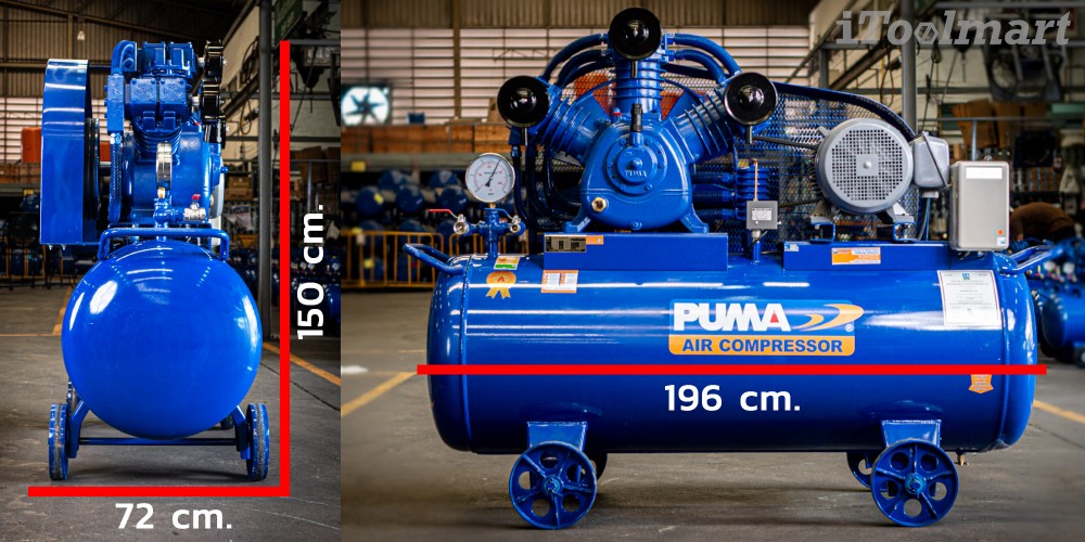 ปั๊มลมขนาดใหญ่ ปั๊มลมสายพาน PUMA PP315-PPM380V 15HP 380V. ถัง 520 ลิตร 3 ลูกสูบ