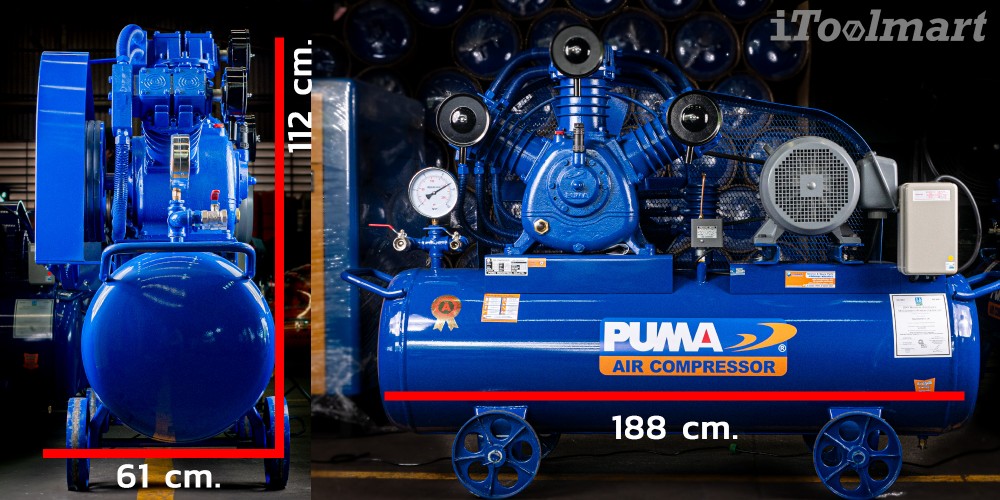 ปั๊มลมขนาดใหญ่ ปั๊มลมสายพาน PUMA PP-315A ถัง 315 ลิตร 3 ลูกสูบ ตัวเปล่า (ไม่รวมมอเตอร์)