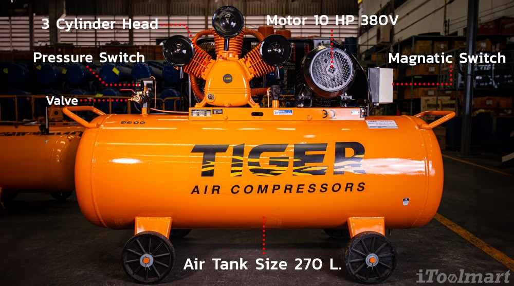ปั๊มลมสายพาน TIGER TGA310-500M 10HP 500L (380V.)