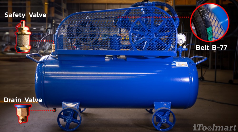 ปั๊มลมสายพาน PUMA PP35-MI380V 260L. มอเตอร์ MITSUBISHI 5 HP (3 ลูกสูบ)