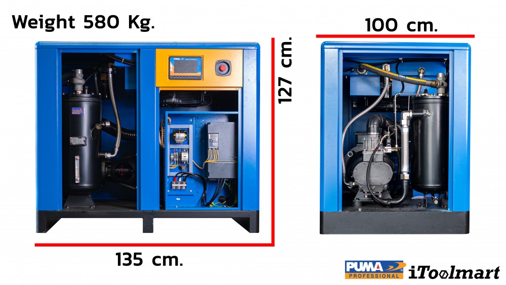 ปั๊มลมสกรู PUMA SL-50DV กำลัง 50HP, 37kW, 380V