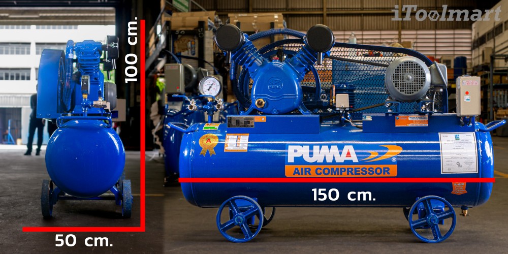 ปั๊มลมขนาดใหญ่ ปั๊มลมสายพาน PUMA PP23-PPM380V 3HP 380V ถัง 165 ลิตร 2 ลูกสูบ
