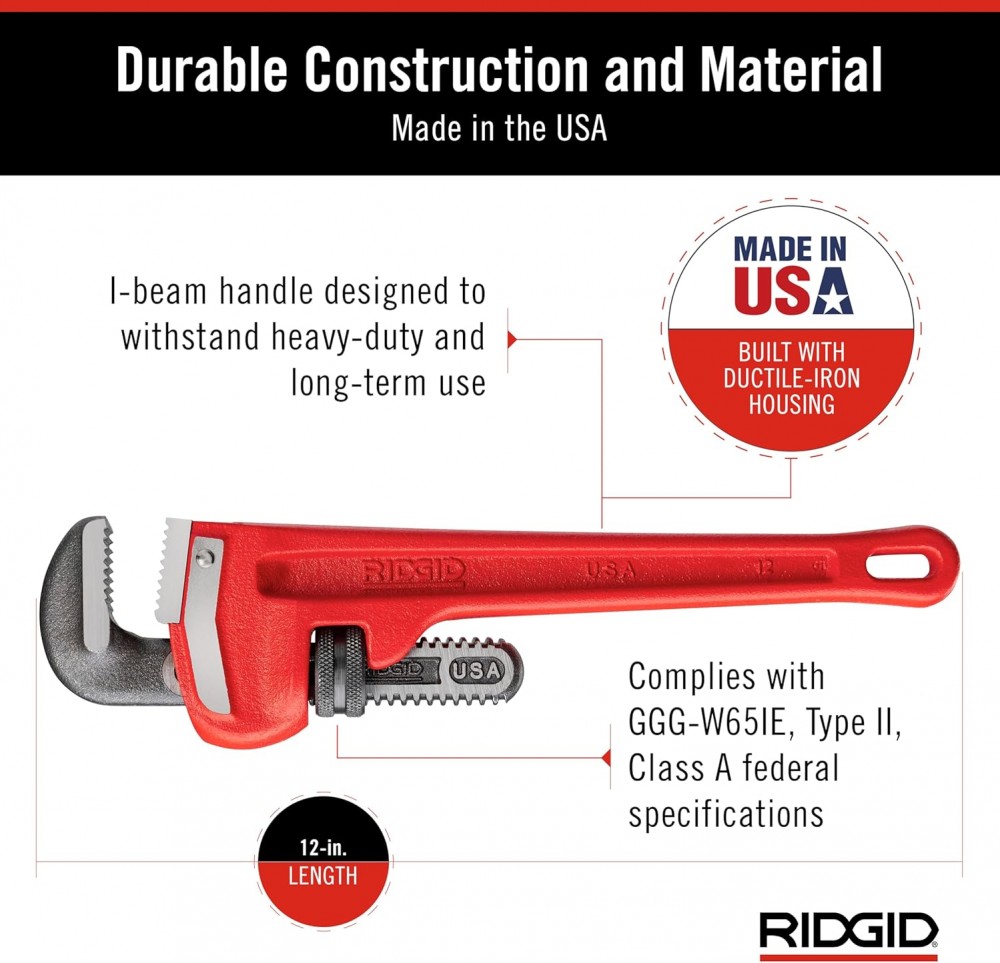ประแจจับท่อ ปากตรง RIDGID 31015 ขนาด 12 นิ้ว (จับท่อโต 2 นิ้ว)