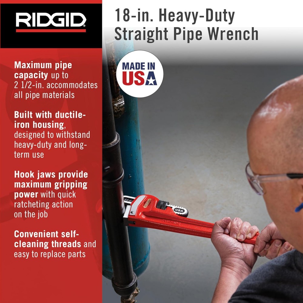 ประแจจับท่อ ปากตรง RIDGID 31025 ขนาด 18 นิ้ว (จับท่อโต 2-1/2 นิ้ว)