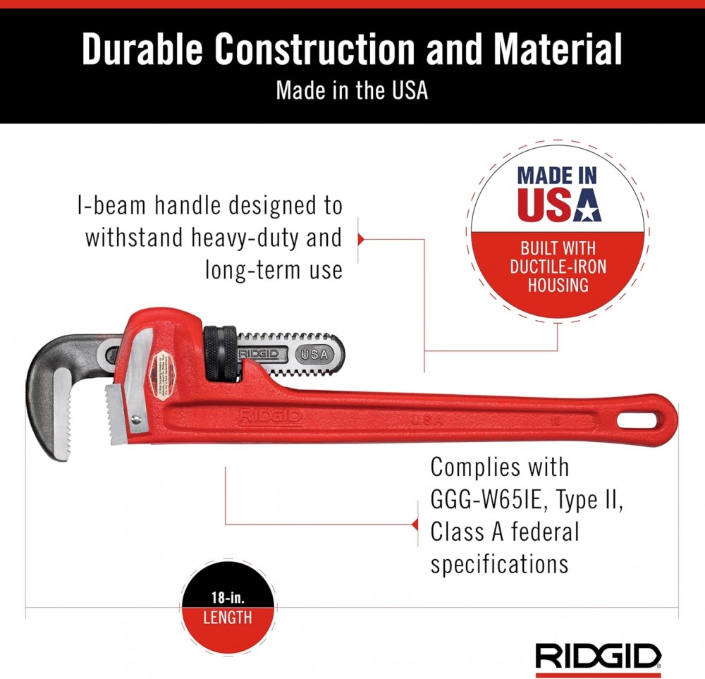 ประแจจับท่อ ปากตรง RIDGID 31025 ขนาด 18 นิ้ว (จับท่อโต 2-1/2 นิ้ว)