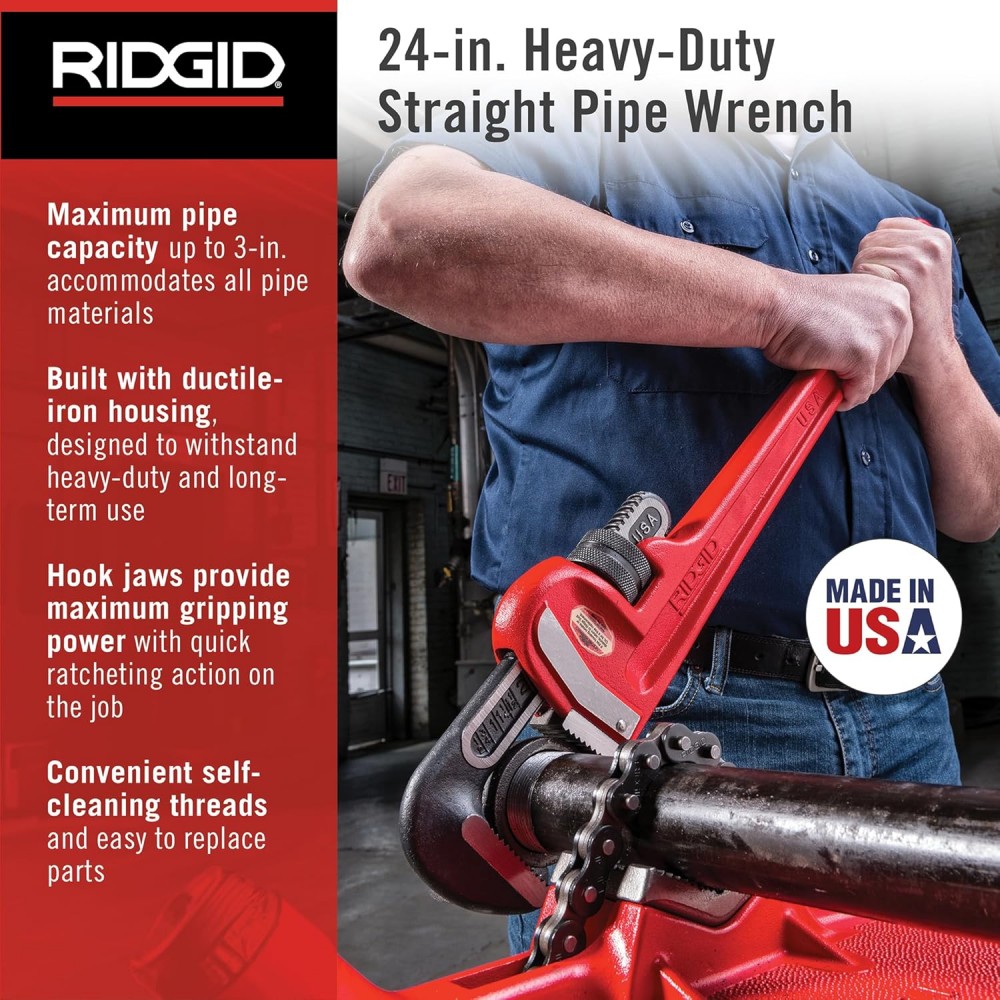 ประแจจับท่อ ปากตรง RIDGID 31030 ขนาด 24 นิ้ว (จับท่อสูงสุด 3 นิ้ว)