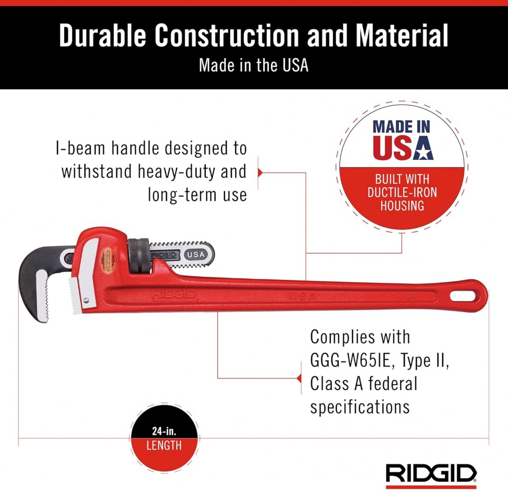 ประแจจับท่อ ปากตรง RIDGID 31030 ขนาด 24 นิ้ว (จับท่อสูงสุด 3 นิ้ว)