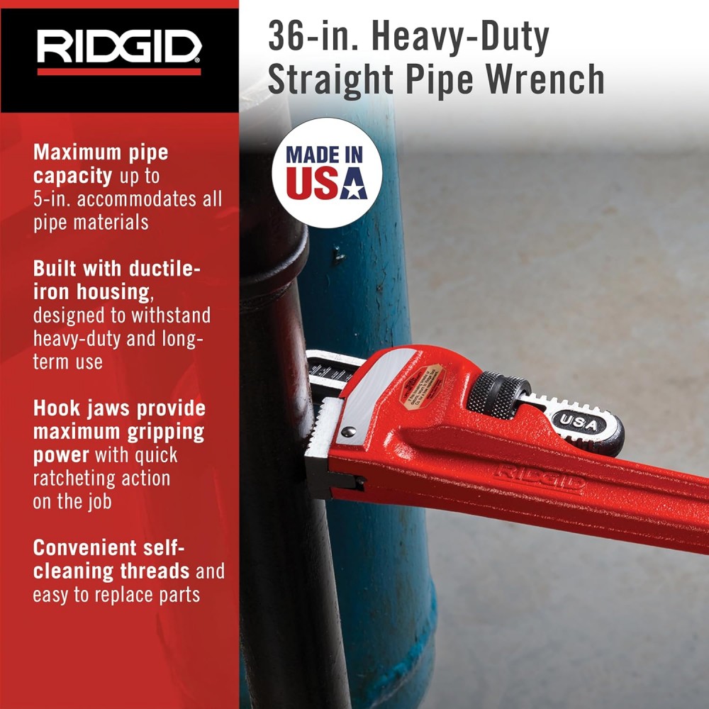 ประแจจับท่อ ปากตรง RIDGID 31035 ขนาด 36 นิ้ว (จับท่อสูงสุด 5 นิ้ว)