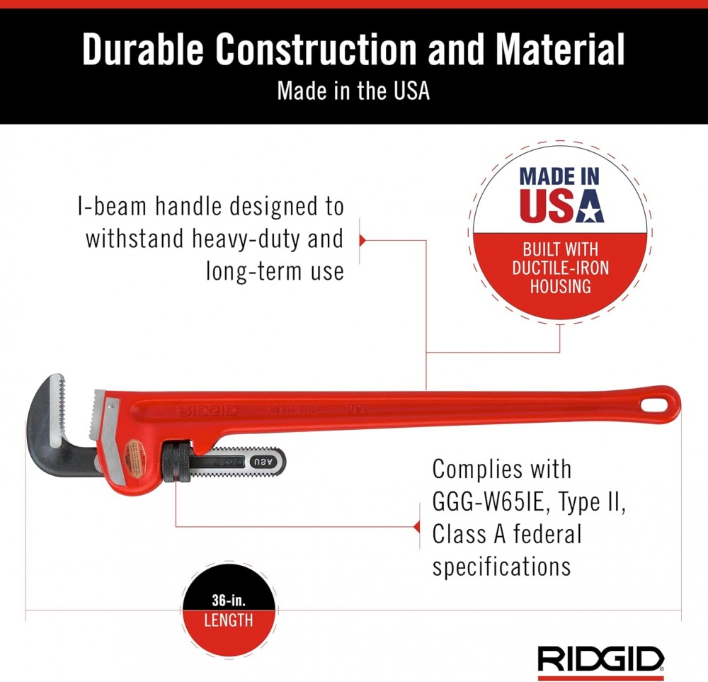 ประแจจับท่อ ปากตรง RIDGID 31035 ขนาด 36 นิ้ว (จับท่อสูงสุด 5 นิ้ว)