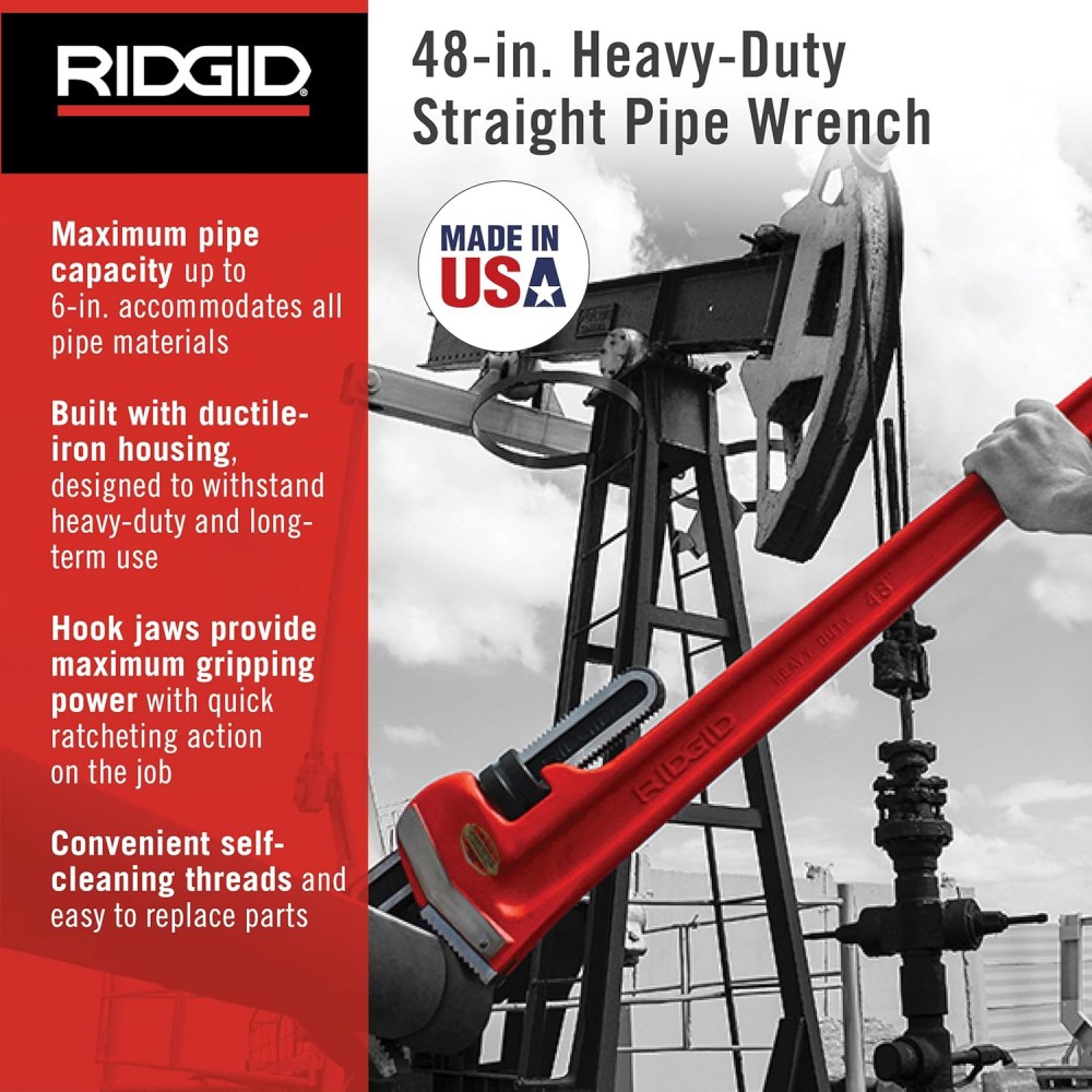 ประแจจับท่อ ปากตรง RIDGID 31040 ขนาด 48 นิ้ว (จับท่อสูงสุด 6 นิ้ว)