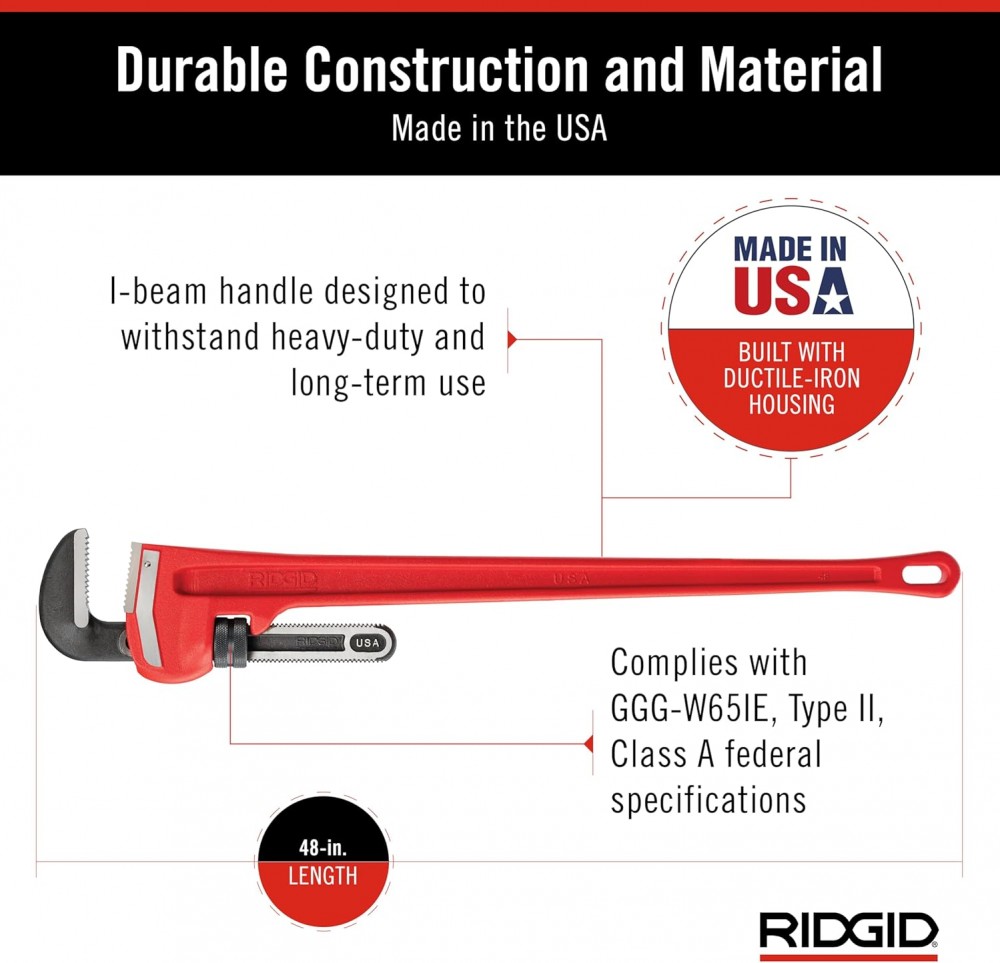 ประแจจับท่อ ปากตรง RIDGID 31040 ขนาด 48 นิ้ว (จับท่อสูงสุด 6 นิ้ว)