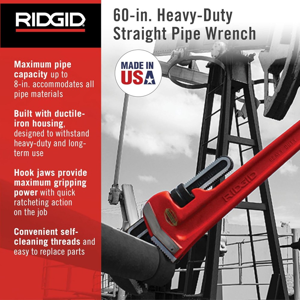 ประแจจับท่อ ปากตรง RIDGID 31045 ขนาด 60 นิ้ว (จับท่อสูงสุด 8 นิ้ว)
