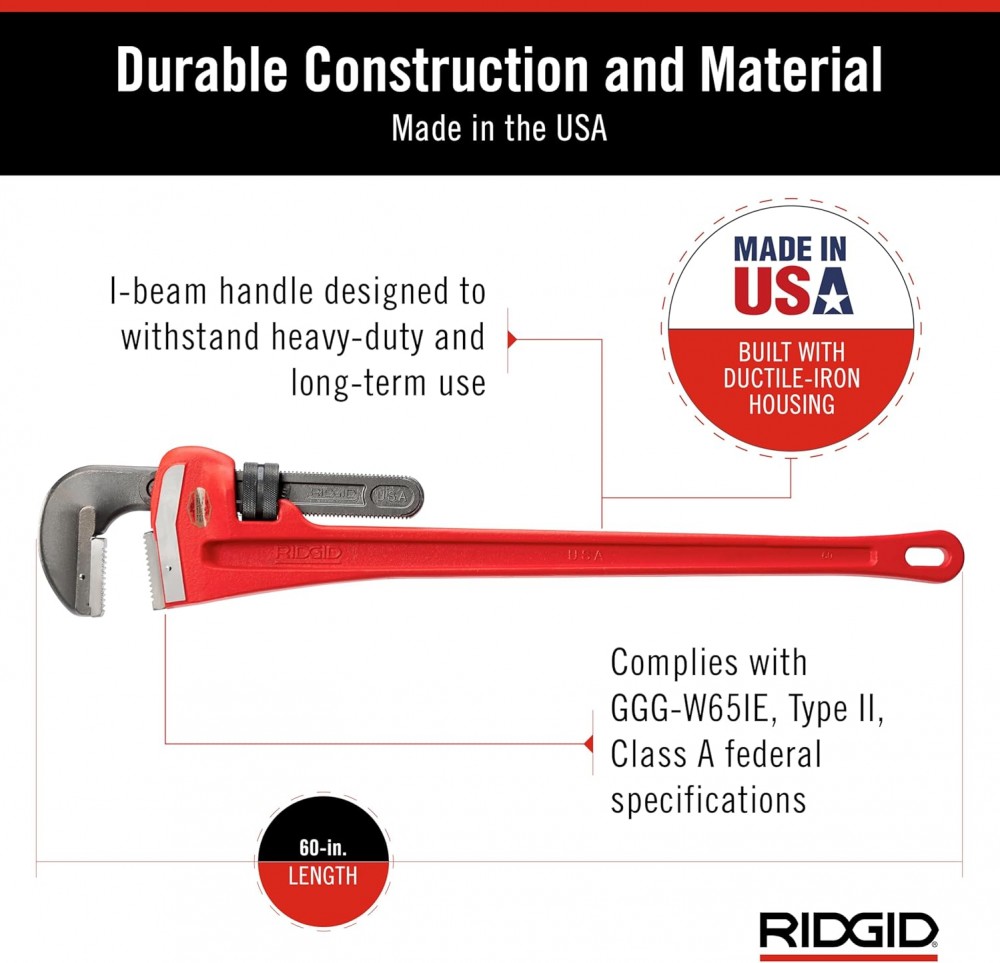 ประแจจับท่อ ปากตรง RIDGID 31045 ขนาด 60 นิ้ว (จับท่อสูงสุด 8 นิ้ว)