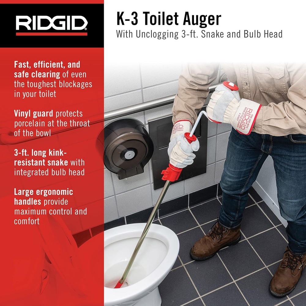 เครื่องมือล้างชักโครก เครื่องมือทะลวงท่อ RIDGID K3 (59787) แบบมือหมุน ความยาว 3 ฟุต