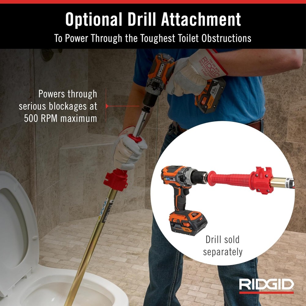 เครื่องมือล้างชักโครก เครื่องมือทะลวงท่อ RIDGID K-6P (56658) ความยาว 6 ฟุต ใช้กับสว่านไฟฟ้าได้