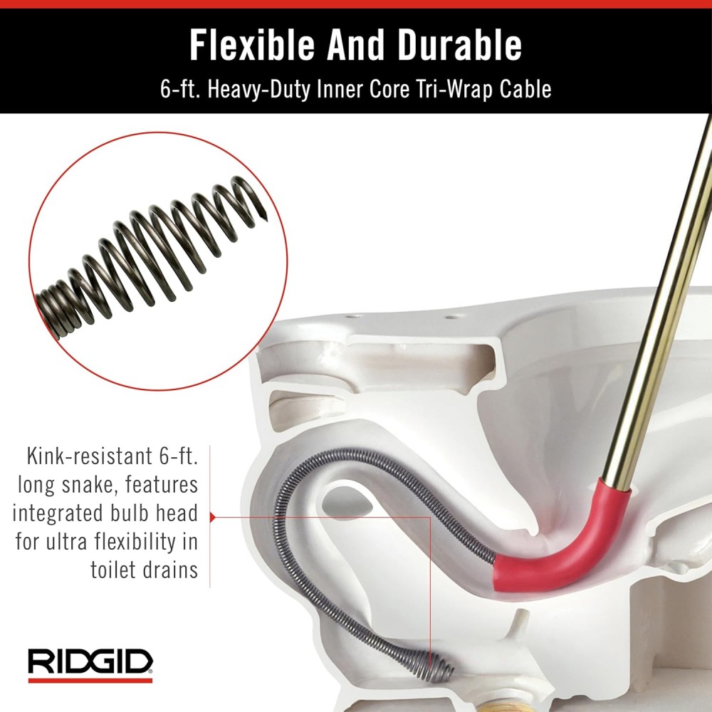 เครื่องมือล้างชักโครก เครื่องมือทะลวงท่อ RIDGID K-6P (56658) ความยาว 6 ฟุต ใช้กับสว่านไฟฟ้าได้