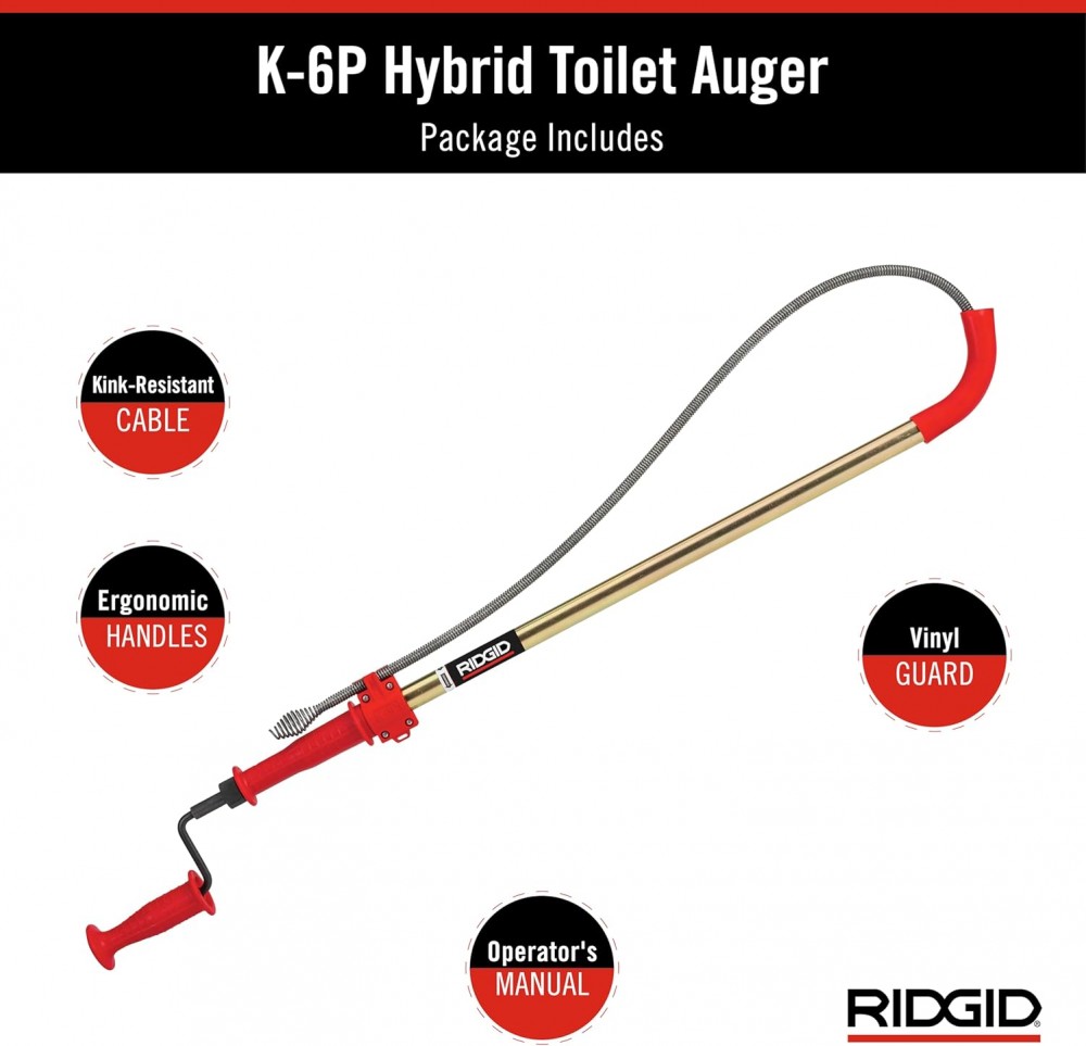 เครื่องมือล้างชักโครก เครื่องมือทะลวงท่อ RIDGID K-6P (56658) ความยาว 6 ฟุต ใช้กับสว่านไฟฟ้าได้