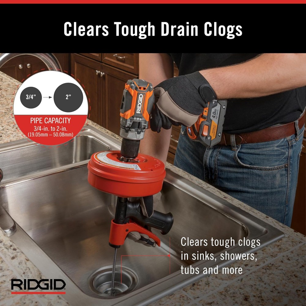เครื่องล้างท่อแบบมือถือ RIDGID 57043 POWER SPIN+ ขนาด 1.1/2 นิ้ว ความยาวสาย 25 ฟุต