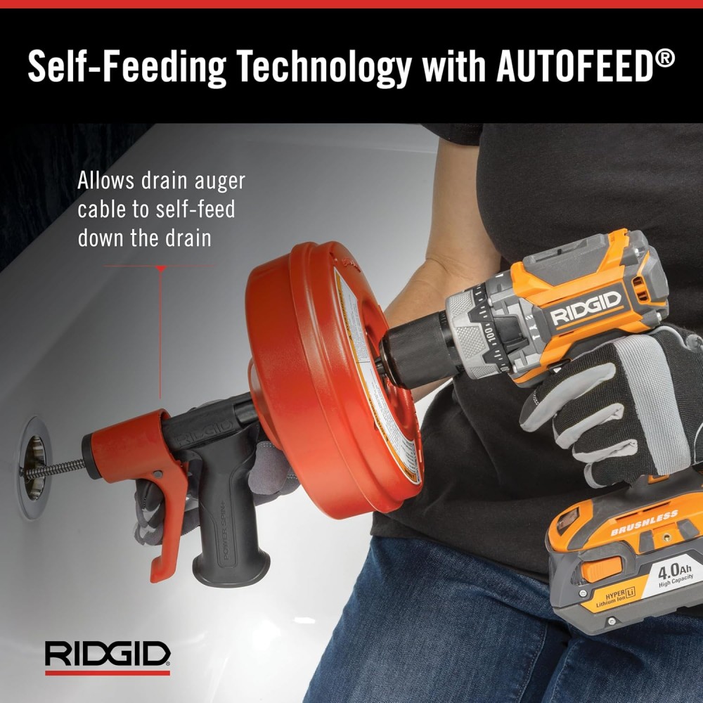 เครื่องล้างท่อแบบมือถือ RIDGID 57043 POWER SPIN+ ขนาด 1.1/2 นิ้ว ความยาวสาย 25 ฟุต