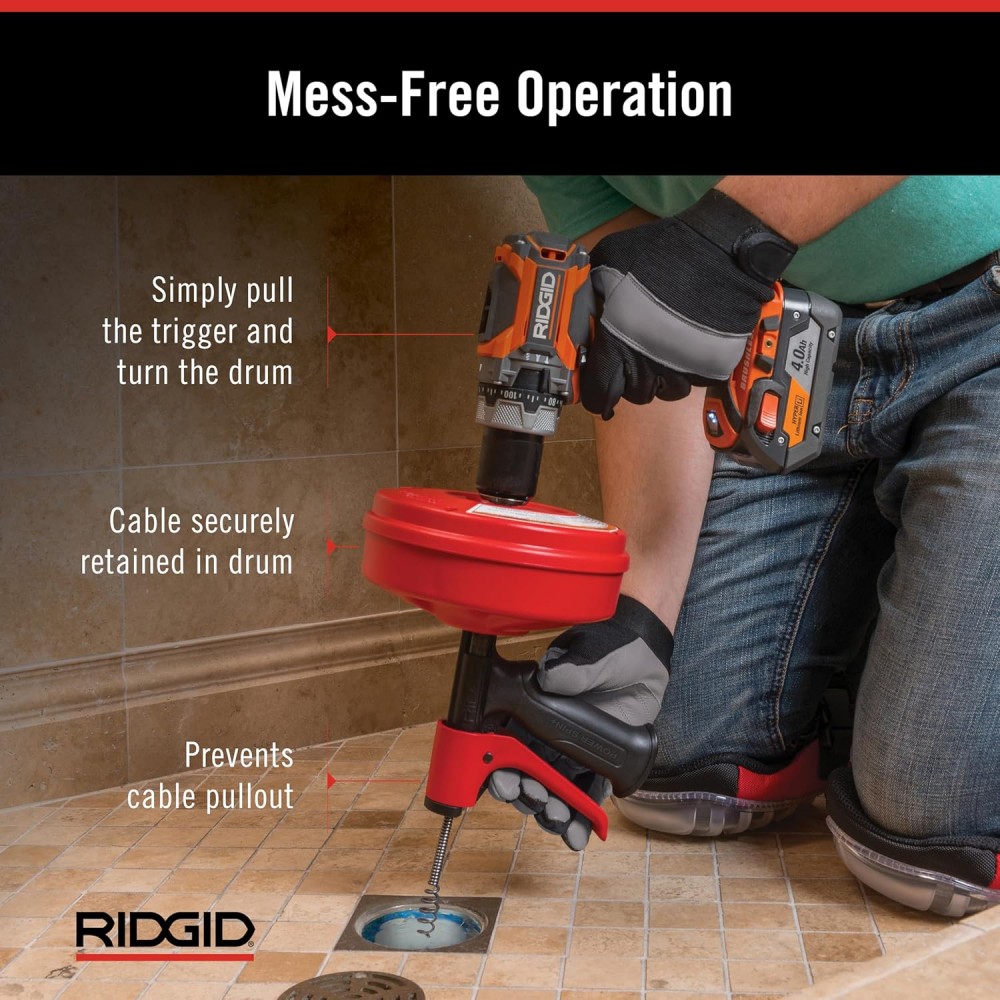 เครื่องล้างท่อแบบมือถือ RIDGID 57043 POWER SPIN+ ขนาด 1.1/2 นิ้ว ความยาวสาย 25 ฟุต