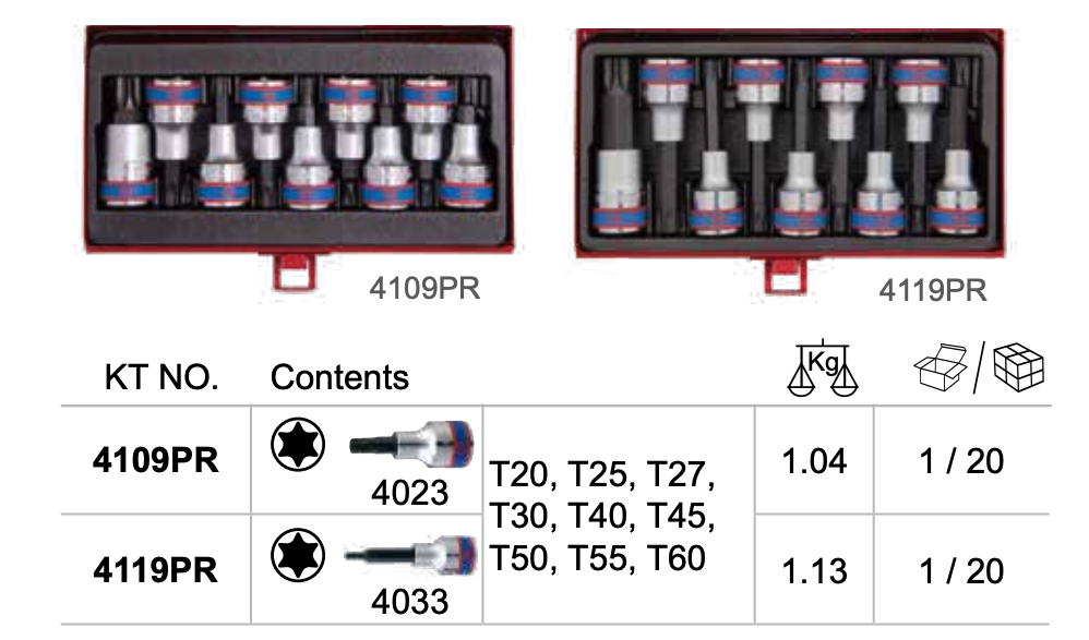 ชุดลูกบล็อก KINGTONY 4119PR DR. Torx Head Bit Socket Set ขนาด 1/2 นิ้ว (9 ชิ้น)