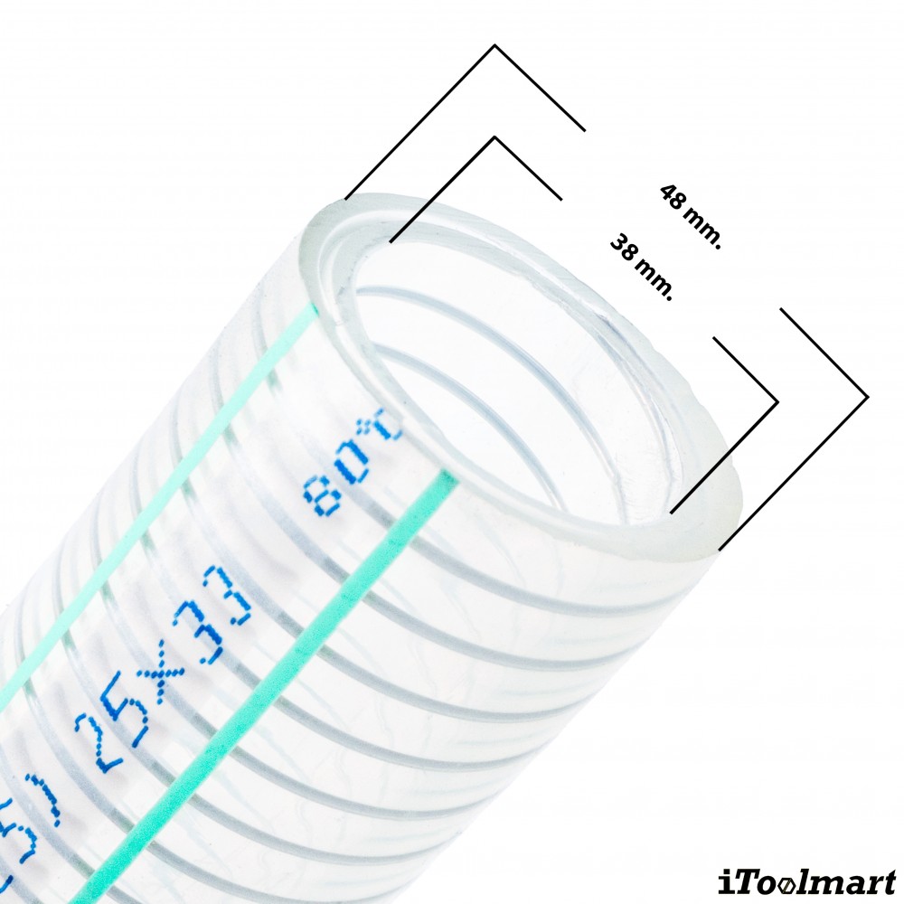 สายยางฟู้ดเกรด ETFE TOYOX FFS 38 สายดูดอาหารลวดสปริงทนสารเคมี ขนาด 1 1 2 นิ้ว ม้วน 20 เมตร
