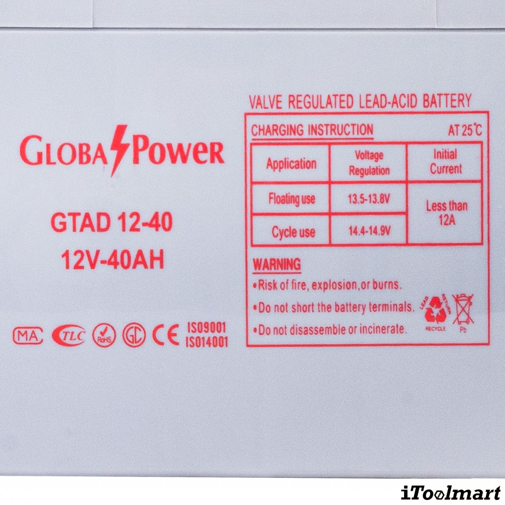 แบตเตอรี่โซล่าเซลล์ GLOBAL POWER GTAD 12 40 12V 40Ah DC SERIES