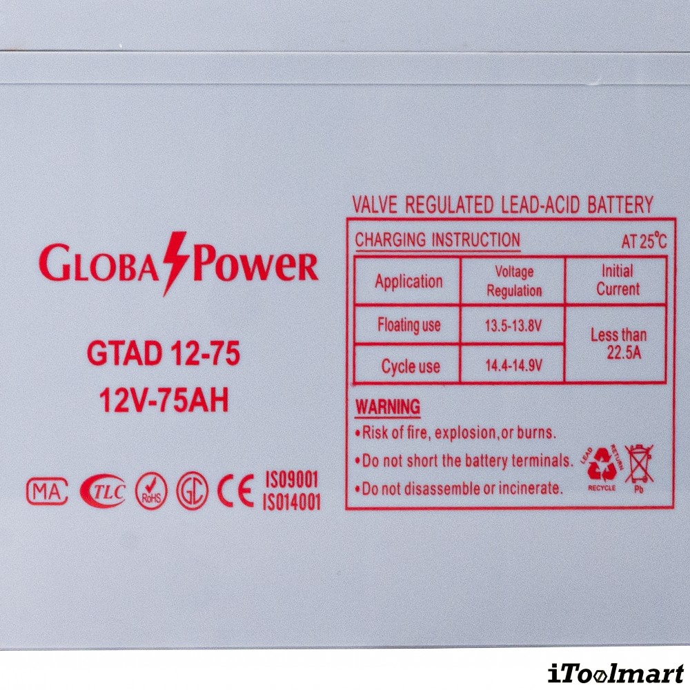 แบตเตอรี่โซล่าเซลล์ GLOBAL POWER GTAD 12 75 12V 75Ah DC SERIES