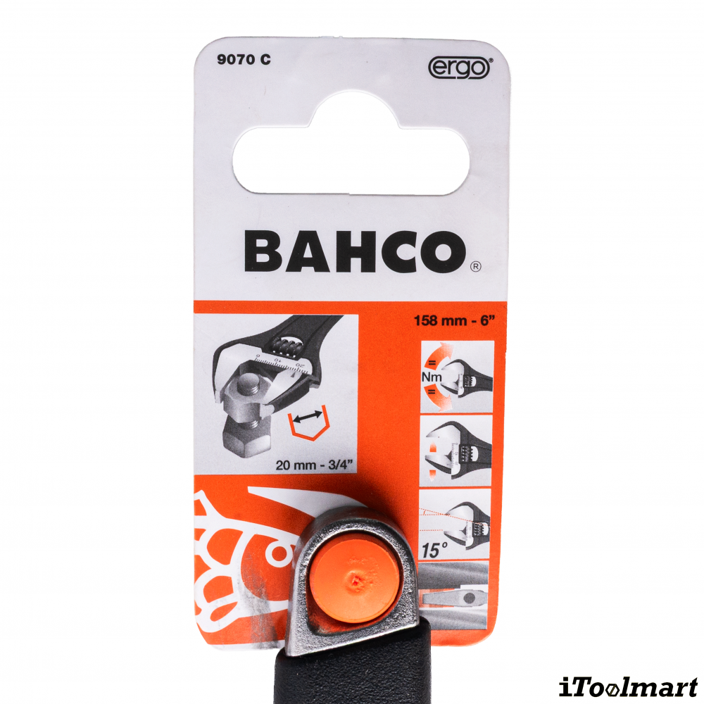 ประแจเลื่อน BAHCO 9070C ขนาด 6 นิ้ว ชุบโครเมียม ด้ามจับหุ้มด้วย Thermoplastic Elastomer
