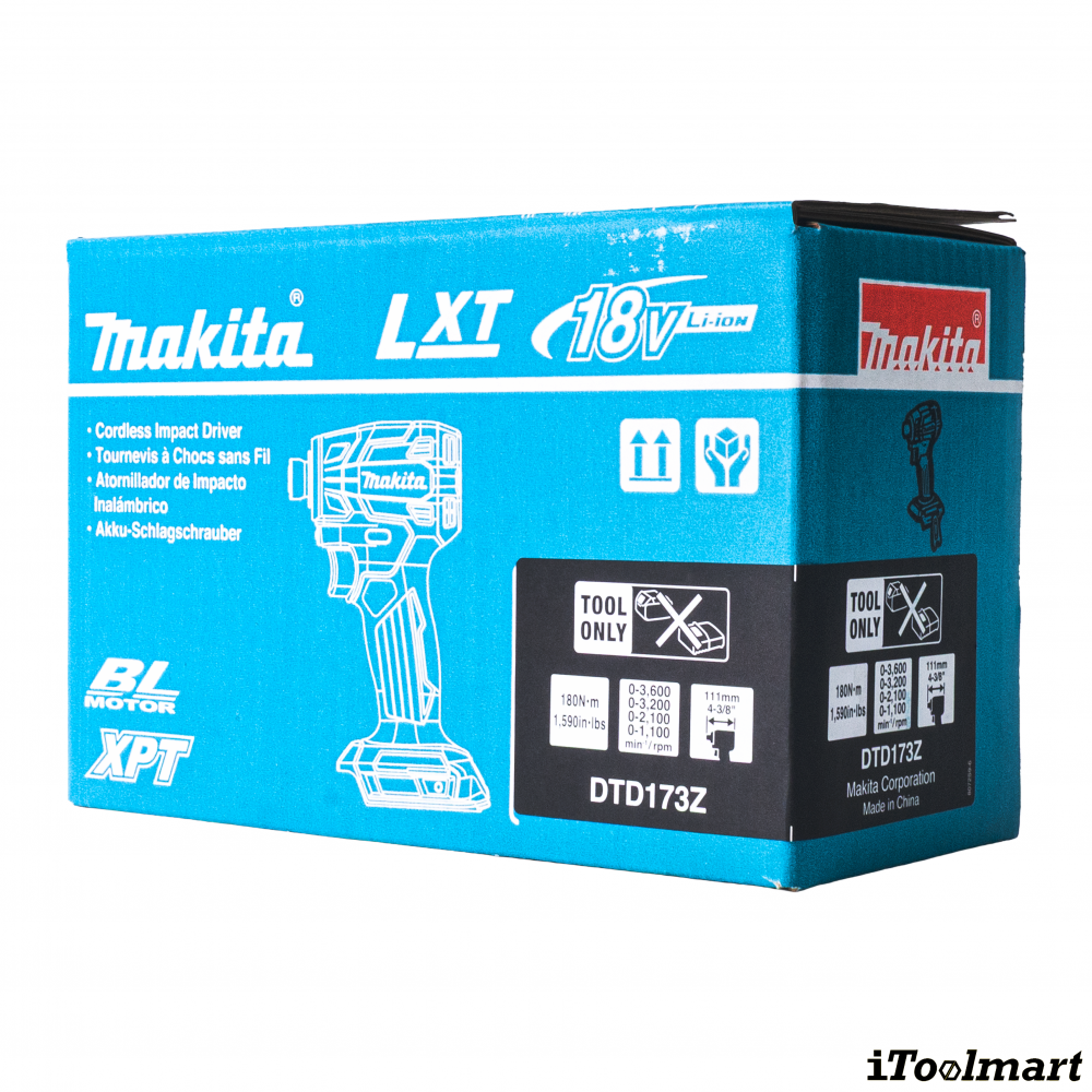 สว่านไขควงกระแทกไร้สาย MAKITA DTD173Z 18V มอเตอร์ไร้แปรงถ่าน แรงบิด 180 นิวตันเมตร  ตัวเปล่า 