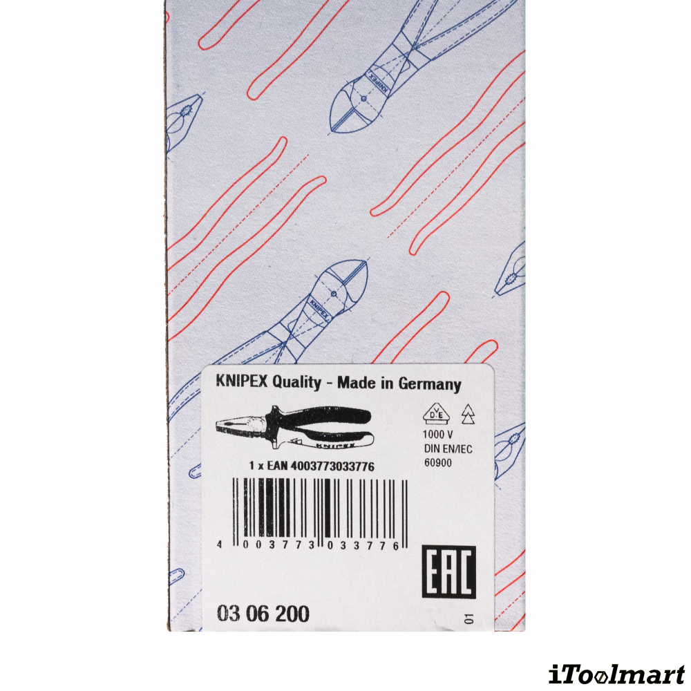 คีมปากจิ้งจก KNIPEX 03 06 200 SB Chrome plated ด้ามจับ VDE