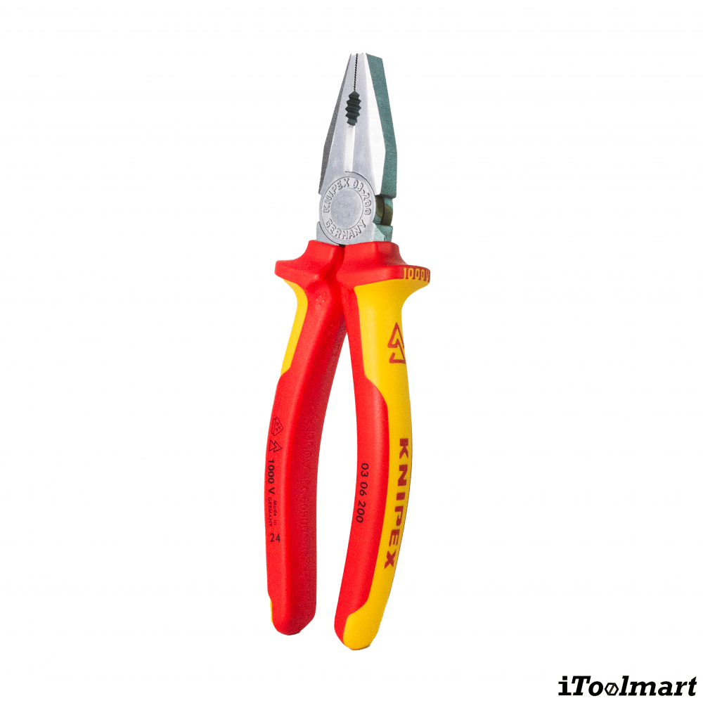 คีมปากจิ้งจก KNIPEX 03 06 200 SB Chrome plated ด้ามจับ VDE