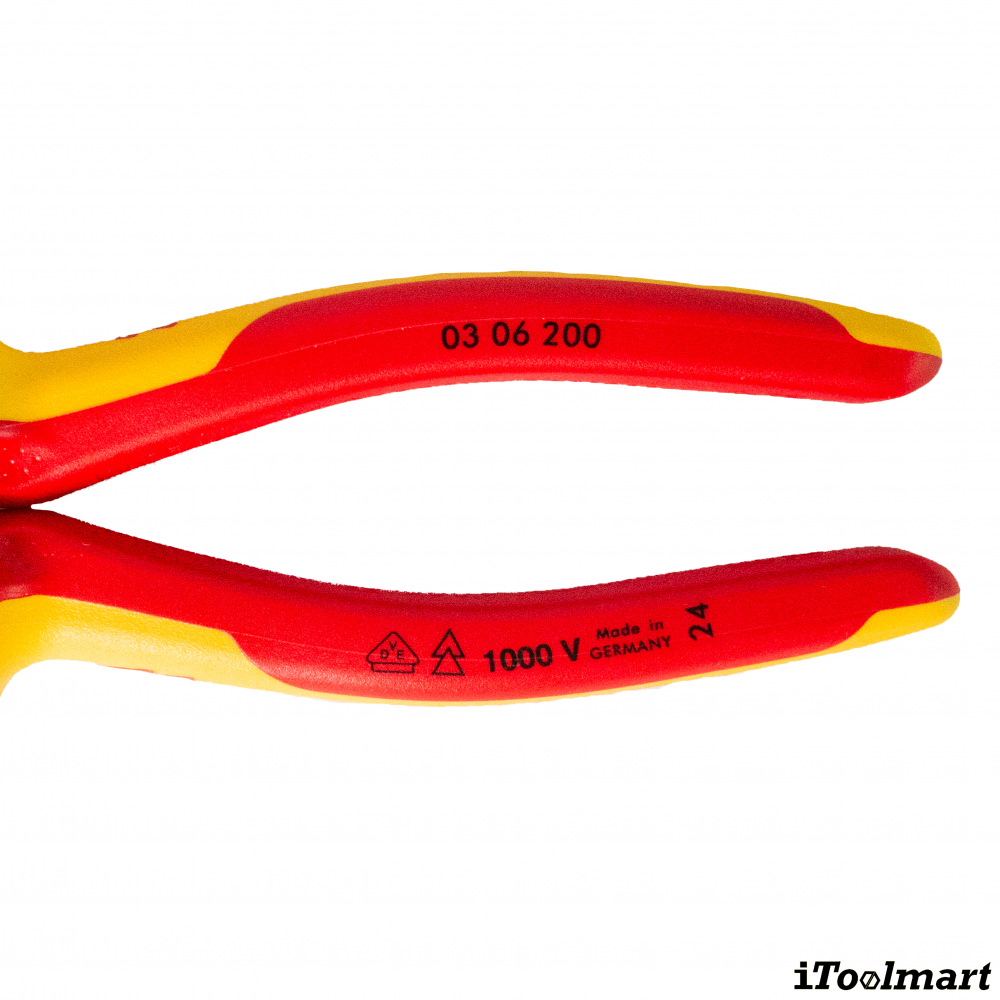 คีมปากจิ้งจก KNIPEX 03 06 200 SB Chrome plated ด้ามจับ VDE