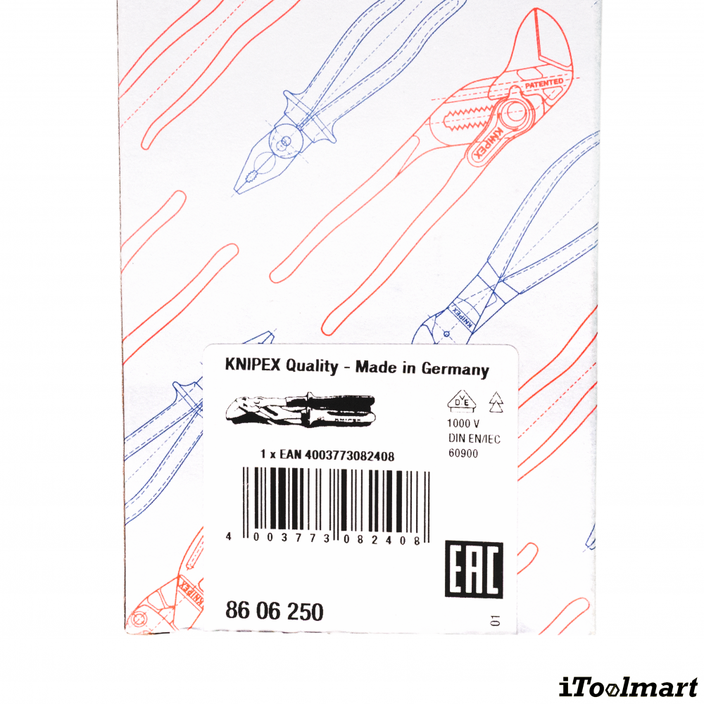 คีมคอม้า KNIPEX 86 06 250 SB Pliers Wrench โครเมี่ยม ด้าม VDE