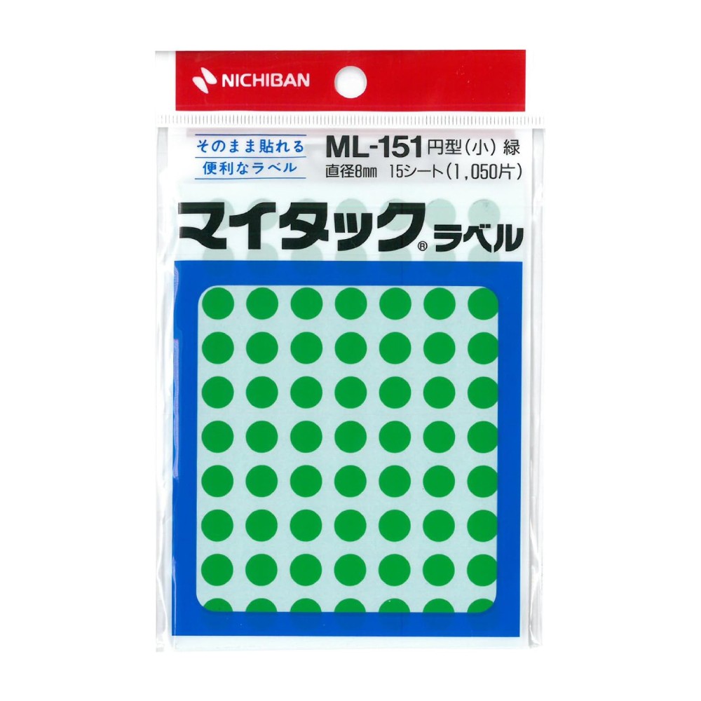 สติ๊กเกอร์วงกลม NICHIBAN ML1513 ขนาด 8 มม  สีเขียว สำหรับจำแนกสินค้า