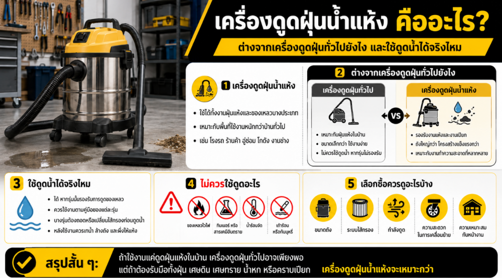 เครื่องดูดฝุ่นน้ำแห้ง คืออะไร ต่างจากเครื่องดูดฝุ่นทั่วไปยังไง