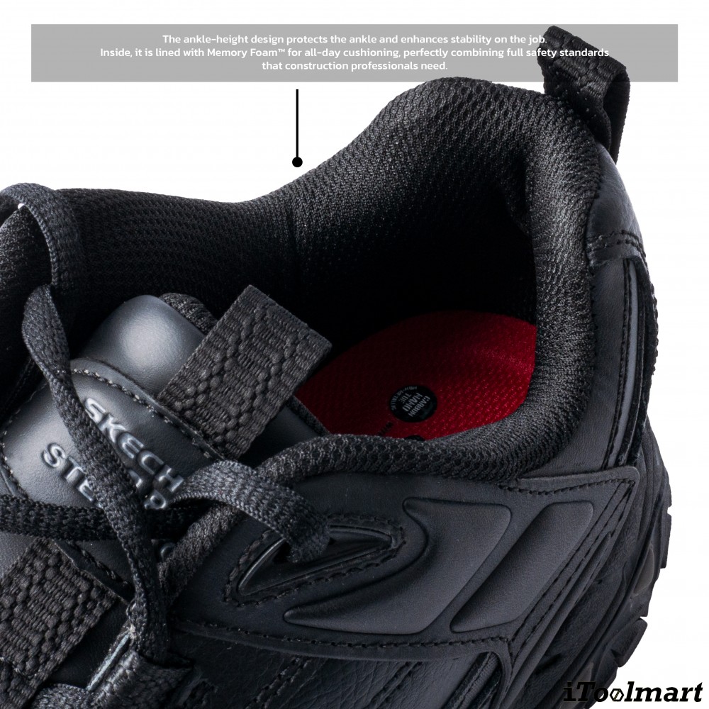 รองเท้าเซฟตี้ Skechers 200118 Stiney Construction Shoe ผู้ชาย สีดำ หัวเหล็ก Memory Foam ป้องกันอันตรายจากไฟฟ้า