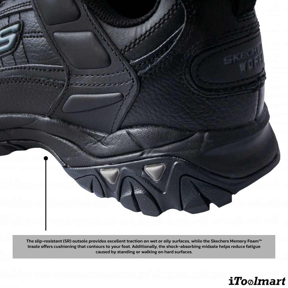 รองเท้าเซฟตี้ Skechers 200118 Stiney Construction Shoe ผู้ชาย สีดำ หัวเหล็ก Memory Foam ป้องกันอันตรายจากไฟฟ้า