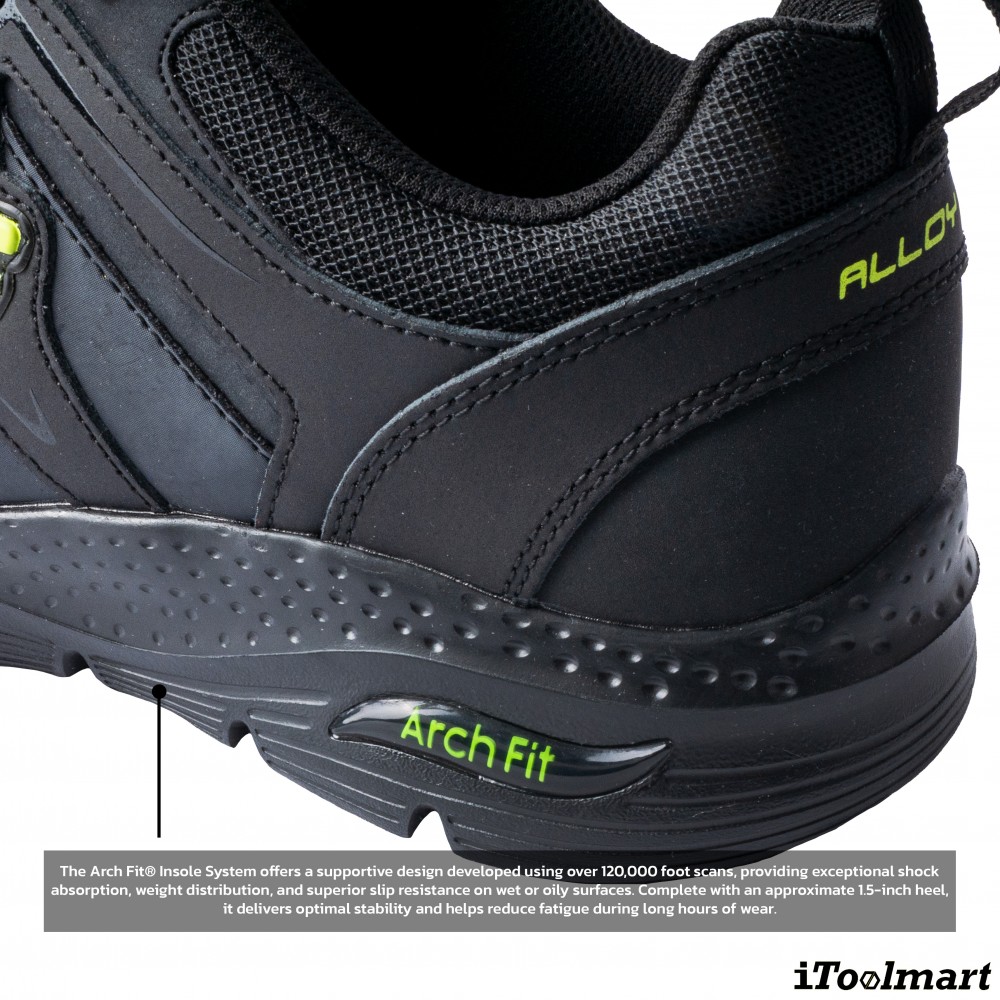 รองเท้าเซฟตี้ Skechers&nbsp;200158 Arch Fit SR Sellian Alloy Toe ผู้ชาย สีดำ หัวโลหะ น้ำหนักเบา รองรับแรงกระแทกและแรงบีบอัด