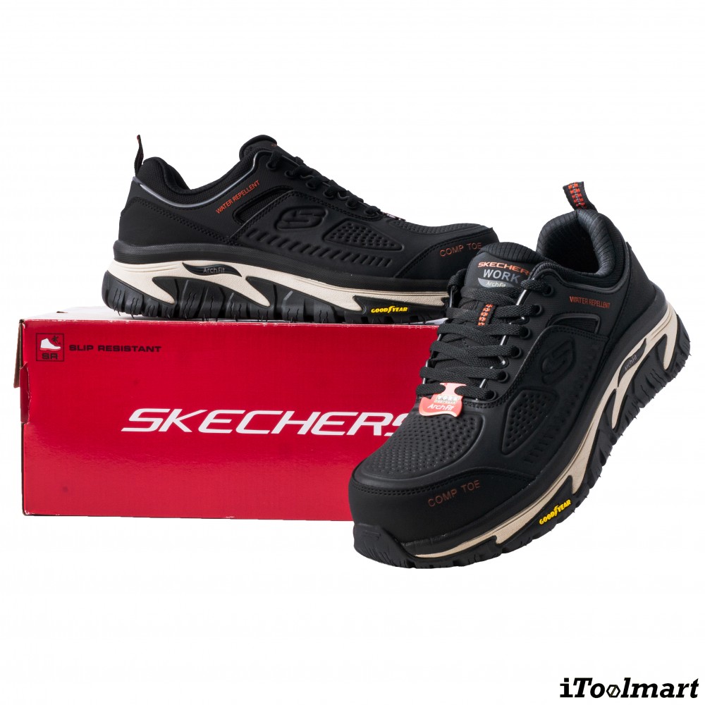 รองเท้าเซฟตี้ Skechers 200154 Arch Fit Road Walker Raylan ผู้ชาย EU 41  8 US  สีดำ หัวคอมโพสิต พื้นยาง Goodyear กันลื่นทั้งในสภาพเปียกและแห้ง