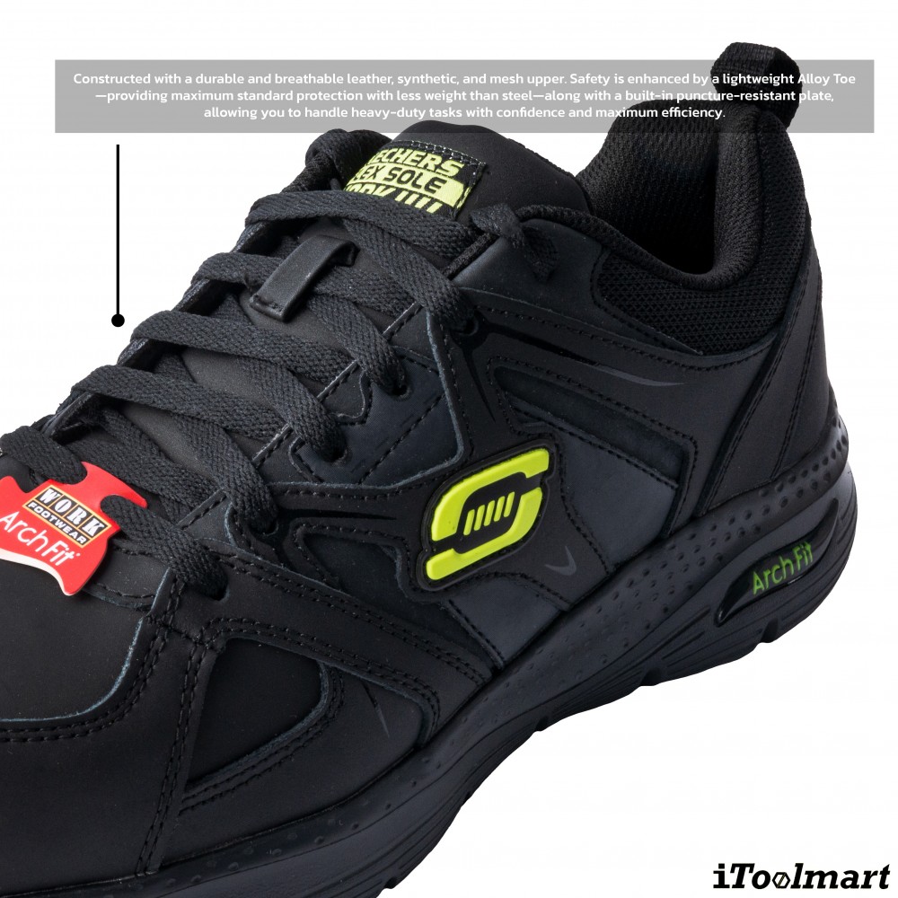 รองเท้าเซฟตี้ Skechers 200158 Arch Fit SR Sellian Alloy Toe ผู้ชาย EU 45  11 US  สีดำ หัวโลหะ น้ำหนักเบา รองรับแรงกระแทกและแรงบีบอัด