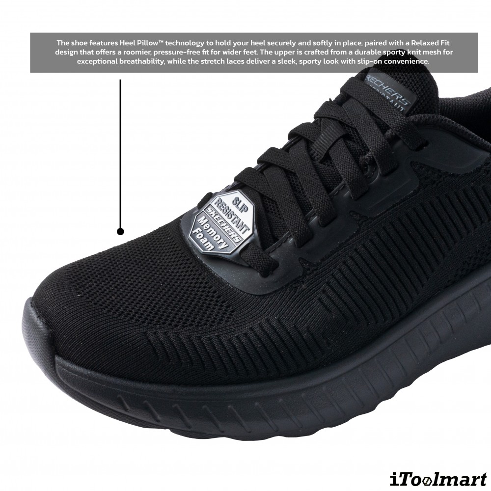 รองเท้าเซฟตี้ Skechers 200274 Squad Chaos SR Fellker ผู้ชาย EU 40  7 5 US  สีดำ พื้นกันลื่น ระบายอากาศได้ดี ป้องกันอันตรายจากไฟฟ้า