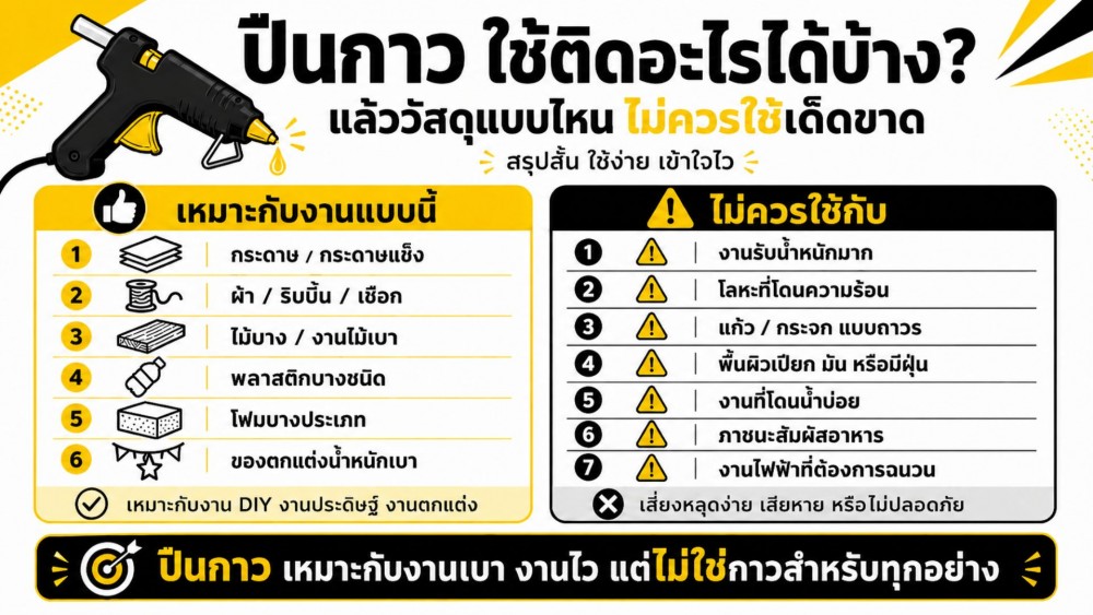 ปืนกาว ใช้ติดอะไรได้บ้าง แล้ววัสดุแบบไหน ไม่ควรใช้เด็ดขาด ปืนกาว ใช้ติดอะไรได้บ้าง แล้ววัสดุแบบไหน ไม่ควรใช้เด็ดขาด