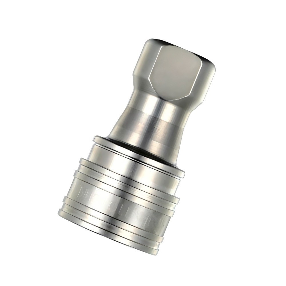 ข้อต่อลมสแตนเลส NITTO KOHKI 1S A SUS NBR ขนาด R1 8 เกลียวนอกพร้อมวาล์วอัตโนมัติ