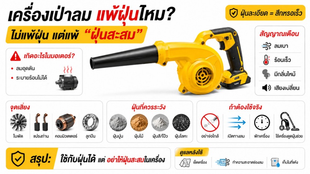 ไขข้อสงสัย เครื่องเป่าลม “แพ้ฝุ่น” หรือไม่ เกิดอะไรขึ้น ในมอเตอร์ ตอนใช้งาน ไขข้อสงสัย เครื่องเป่าลม “แพ้ฝุ่น” หรือไม่ เกิดอะไรขึ้น ในมอเตอร์ ตอนใช้งาน