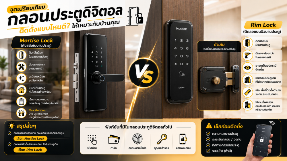 กลอนประตูดิจิตอลแบบ Mortise กับ Rim Lock ต่างกันยังไง
